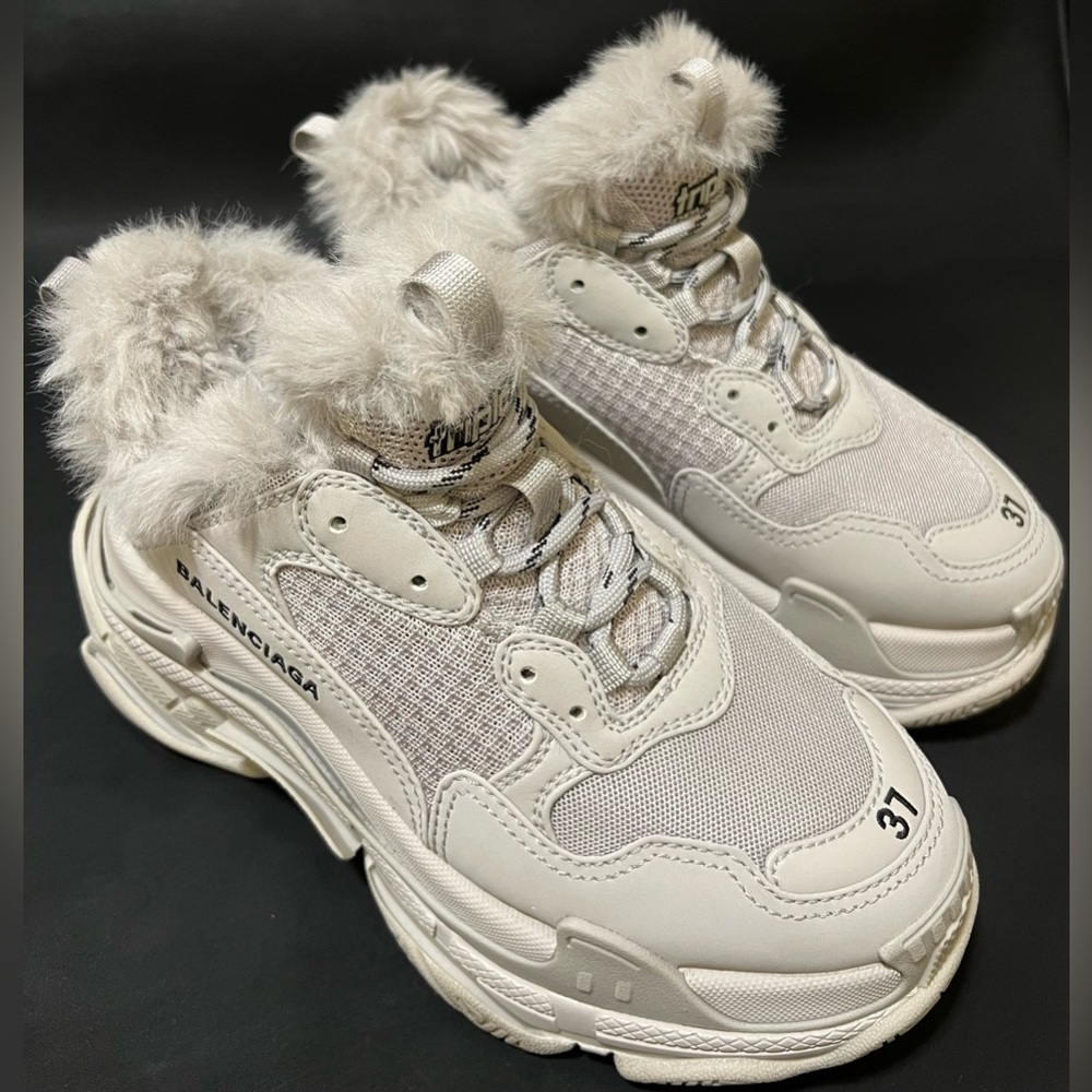 Authentic Balenciaga - Triple S faux fur-lined sneakers | Size 7